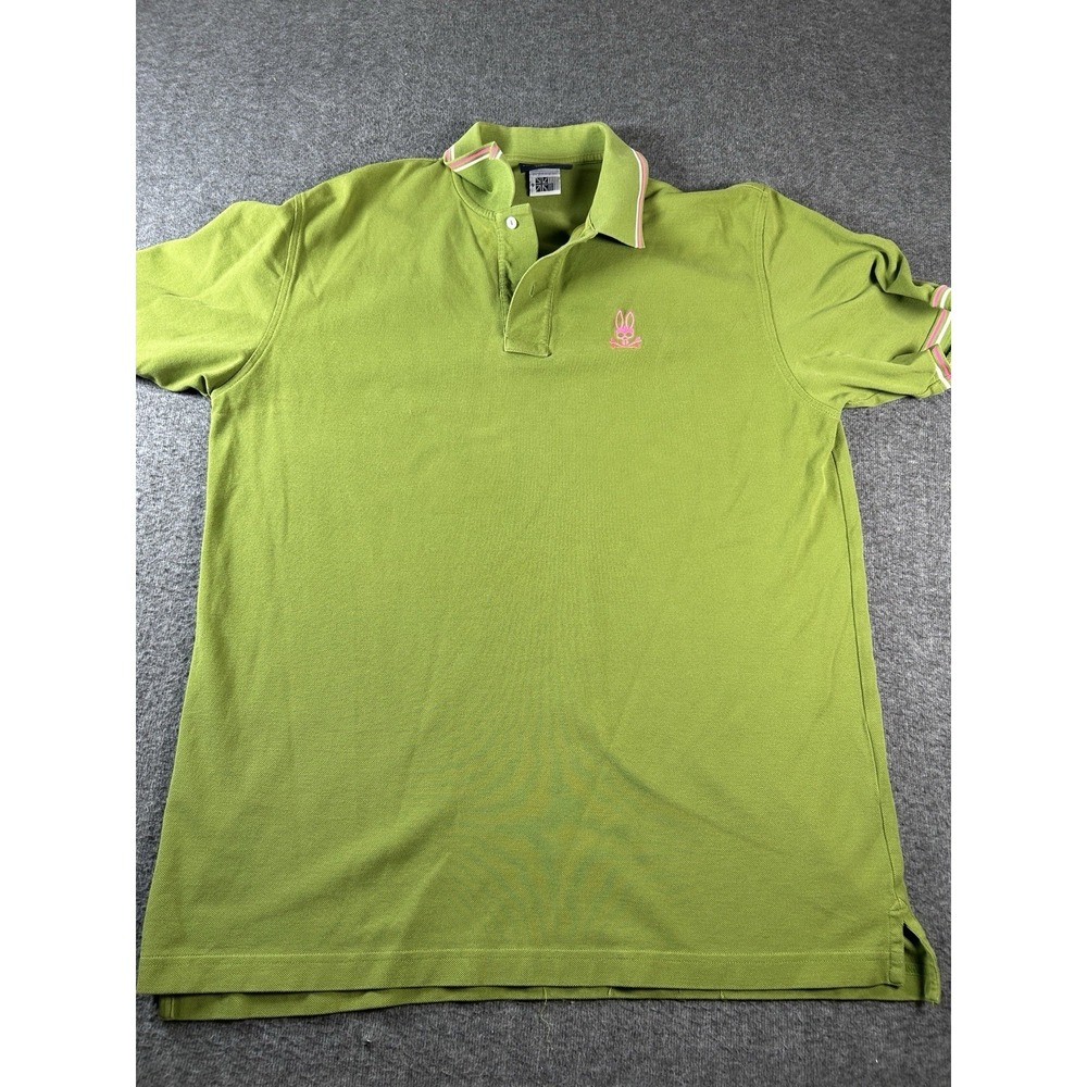 Psycho Bunny Polo Shirt Men's 9 Lime Green Pink Twin‎ Tipped Short Sleeve - Picture 5 of 7